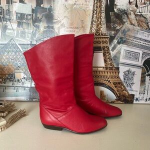 LifeStride Red Leather Mid Calf Boots Peter Pan Fold Over Vintage Women's 7